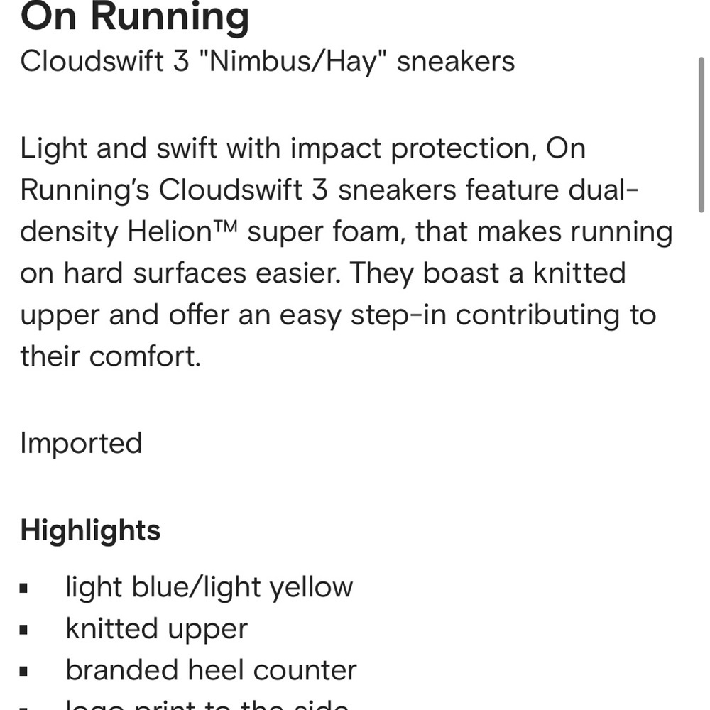 On Running Cloudswift Nimbus/Hay Sneakers Size6 N… - image 5